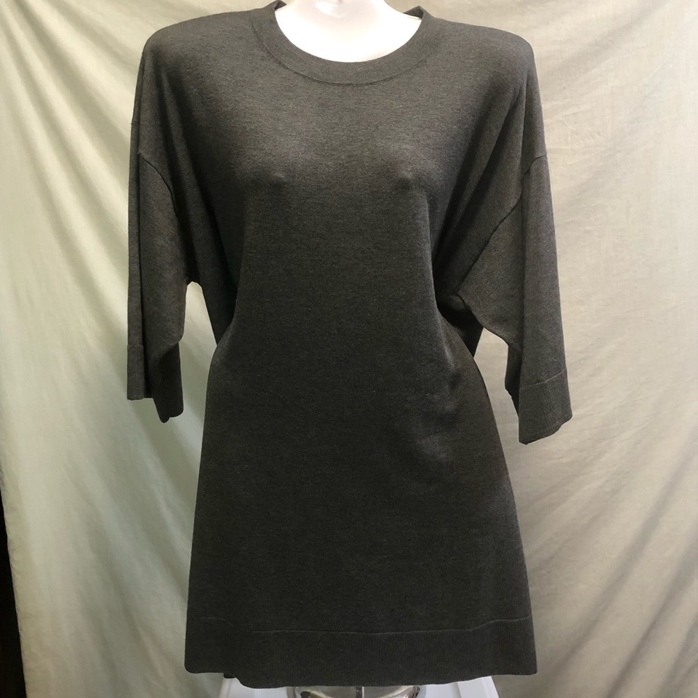 EILEEN FISHER oversized gray 3/4 sleeve crew neck midi dress/tunic top shirt